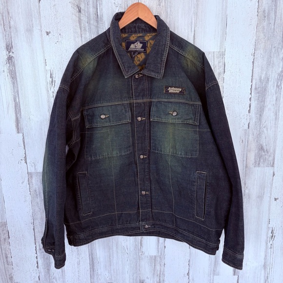 Johnny Blaze Men’s Size XXL Vintage Y2K Button Down Distressed Blue Denim Jacket